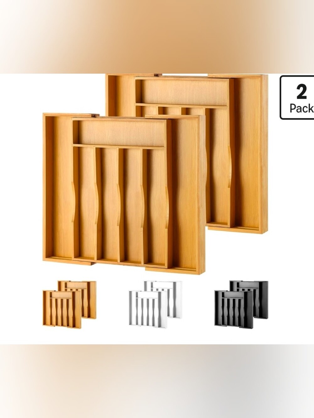 Bamboo Cutlery Drawer Organizer Tray - Natural